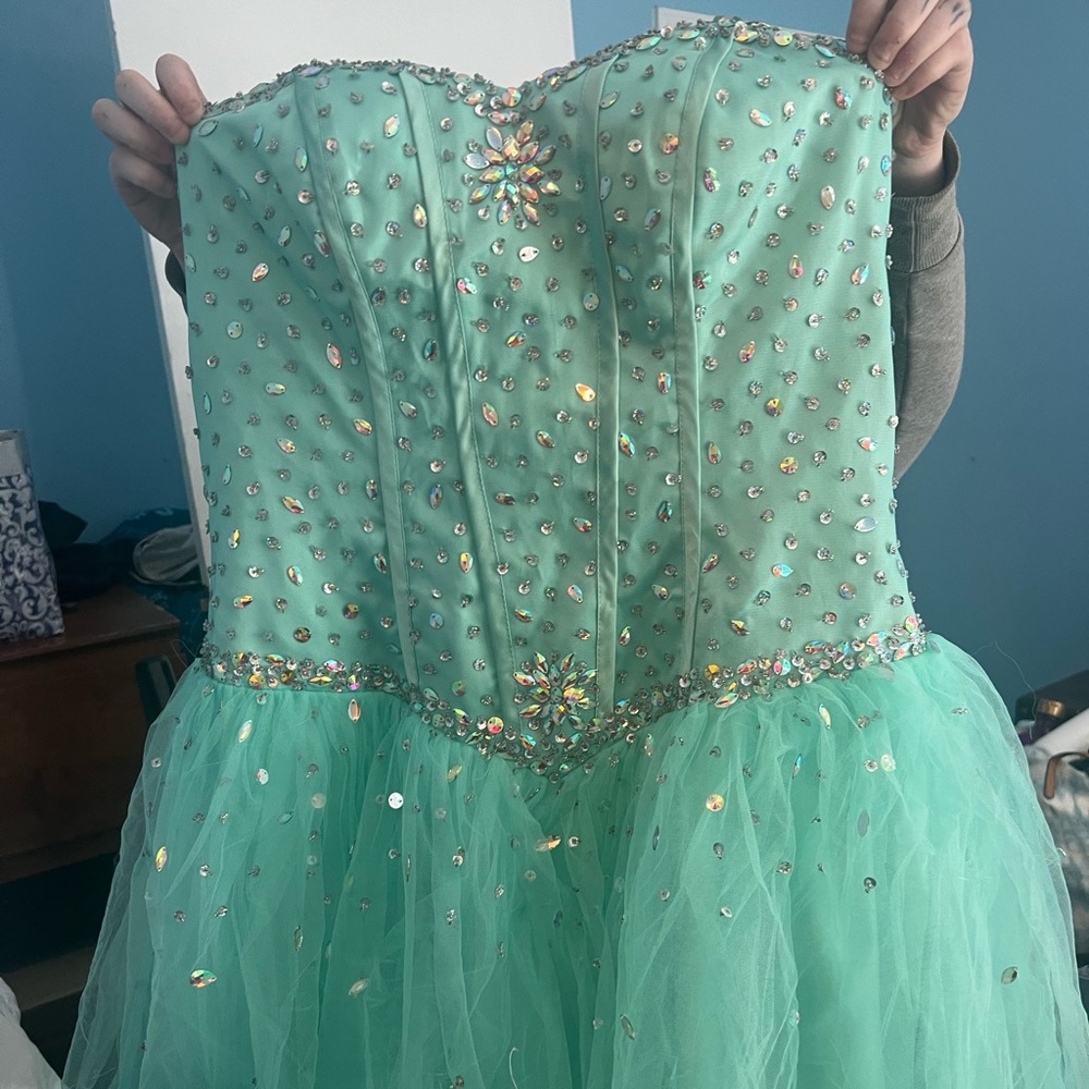 teal ball gown/ prom dress